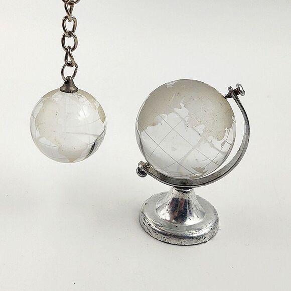Vintage Mini Etched Glass Desk Globe & Matching Keychain - Picture 8 of 8